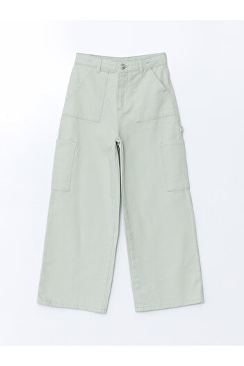 LC Waikiki Girl's Cargo Jean Trousers with Adjustable Elastic Waist