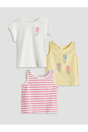 LC Waikiki Crew Neck Baby Girl Tank Top and T-Shirt Set