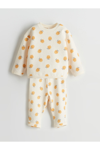 LC Waikiki Crew Neck Printed Baby Girl Sweatshirt and Leggings 2-Piece
