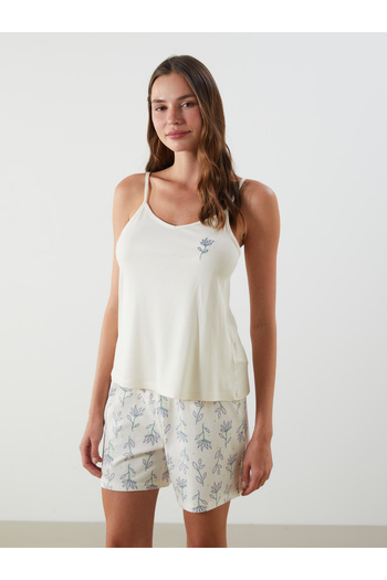 LC Waikiki Women's V-Neck Floral Strap Pajama Set with Shorts