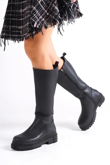 Joy Ayakkabı Mira Laceless Zippered Orthopedic Sole Women's Boots Cst - Black