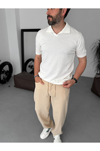 BYBASICMAN White Basic Polo Neck Knitwear T-Shirt G-17190