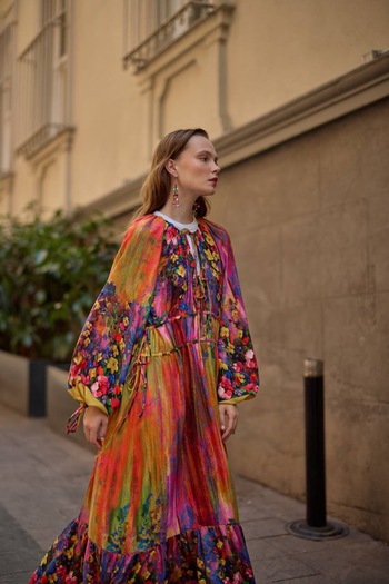 BZ BUTİK Vintage Pattern Viscose Hijab Dress