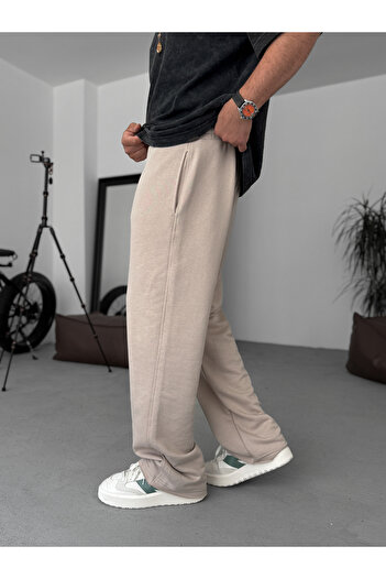 BYBASICMAN Beige Three Thread Cut Tube Leg Sweatpants Ke-7015