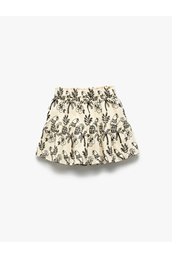 Koton Layered Patterned Cotton Skirt with Elastic Waist