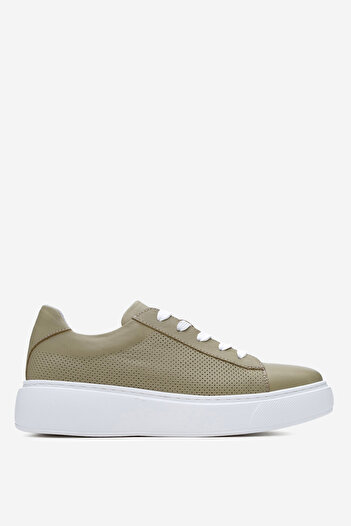 Dericlub Dericlub Women's Thick Sole Lace-Up Casual Shoes Real Leather Cr 2627 Water Green