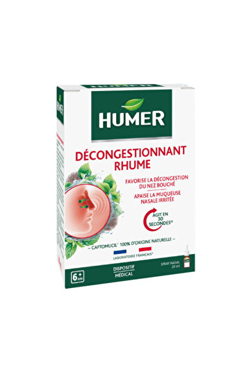 Humer Nasal Spray, Humer, Decongestant, for Nasal Clearing by Mucus Subterranean Effect, 20ml