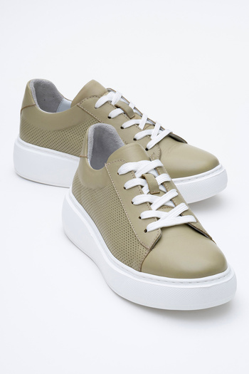 Dericlub Dericlub Women's Thick Sole Lace-Up Casual Shoes Real Leather Cr 2627 Water Green