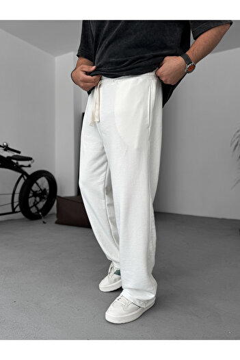 BYBASICMAN White Three Thread Cutout Tube Leg Sweatpants Ke-7015
