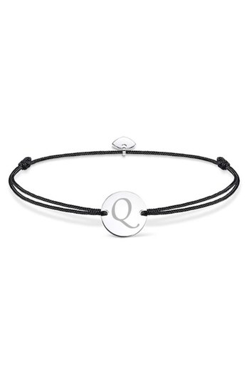 dalimag Adjustable bracelet with round coin and heart, silver, engraved letter Q, black cord