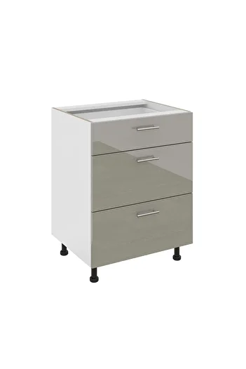 haaus.ro Haaus Karo Base Cabinet, 3 Drawers, Glossy Grey/White, MDF, 60 x 50 x 80 cm