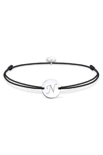 dalimag Adjustable Bracelet with Round Charm and Heart, Silver, Engraved Letter N