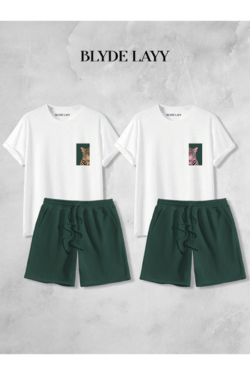 BLYDE LAYY Unisex 2-Piece Leopard Printed Blyde Layy Design Lover Combination (2 Shorts - 2 T-Shirt Sets)