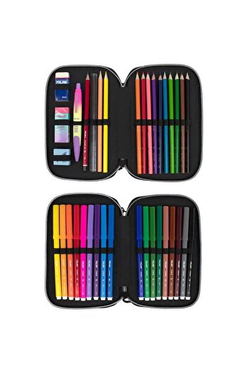Milan Double pencil case, Milan, Sunset Black Pink, 34 pieces