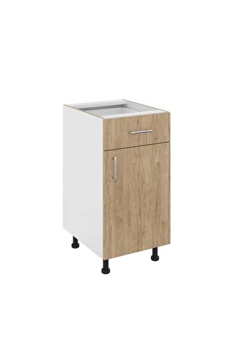 haaus.ro Haaus Karo Base Cabinet, 1 Drawer, 1 Door, Natural Wood/White, 40 x 50 x 80 cm