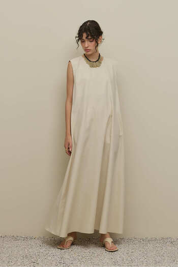 Fahhar Basic Linen Dress with Thick Straps Stone
