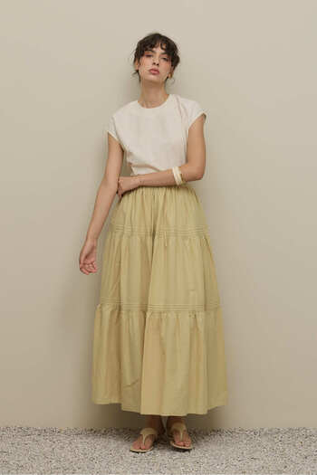 Fahhar Ribbed Gathered Skirt Light Yellow