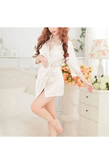 Generic Ladies Silk Satin Nightgown Nightwear Knee Length V-Neck Sleepwear White