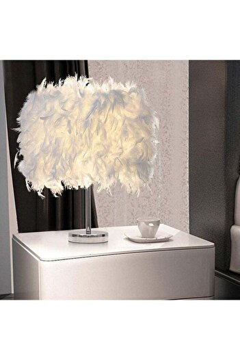 COOYA Feather Table Lamp, White Beside Bed Lamp, Table Night Light Desk Lamp Shade Creative Home Decor