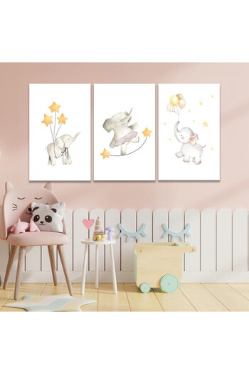 4gdran Three modern canvas paintings for children's rooms with a hollow champagne frame