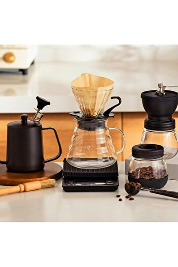 COOYA 8Pcs Home Coffee Pot Set, Manual Flip Top Travel Coffee Grinder for Coffee Table Kitchen Camping