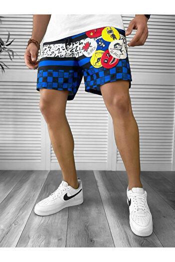 dehaine Men's Beach Pants, Printed, Blue, 12576