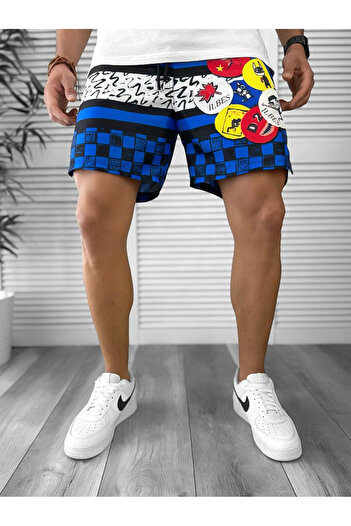 dehaine Men's Beach Pants, Printed, Blue, 12576