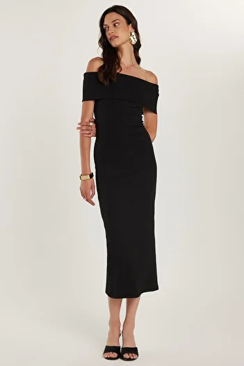 Tudors Women's Slim Fit Slim Fit Strapless Black Midi Length Dress