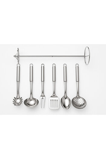 Vadi 6 Piece Stainless Steel Kitchen Utensil Set with Hanger - Ladle, Colander, Spatula