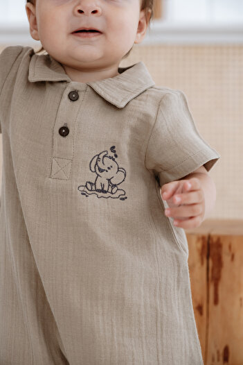 Lilabio 100% Organic Cotton Muslin Fabric Short Leg Jumpsuit for Baby Girl-Boy