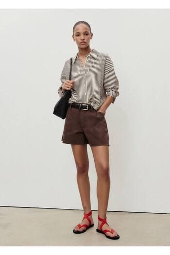 MANGO Woman Tasseled Low Waist Denim Shorts with Pin Detail