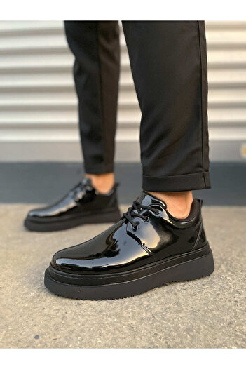Zerenyus Jyx03 Luxor Lace-Up Thick Sole Men's Sports Classic Shoes - Black Patent Leather