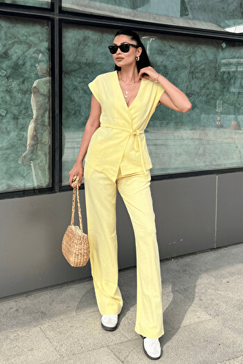 giyimmasalı Cotton Linen Fabric Vest Suit - Yellow