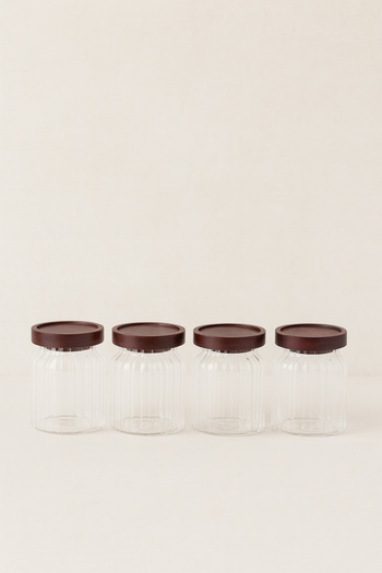 Mirilliahome Set of 4 400 ml Glass Jars – Acacia Vacuum Lid Striped Model
