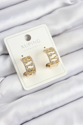 SeyCey.co Xuping Zircon Stone Fence Ring Model Gold Color Women's Earrings
