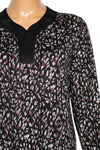 HESNA Γυναικείο Μπουμπούτσο Plus Size Μαύρο Φόρεμα με Λεοπάρ Μοτίβο