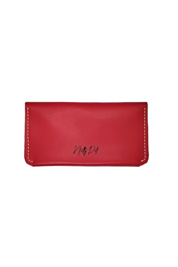 Natty Pell - Women's Wallet, Handmade from Leather, Red Sewed with White Thread