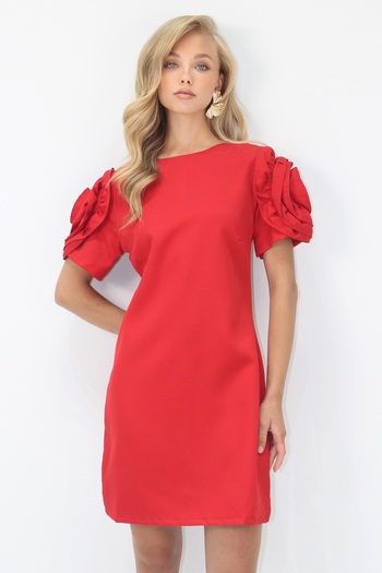 Trend Alaçatı Stili Women's Red Crew Neck Sleeves Ruffle Detail Hidden Zipper Mini Dress Alc-X14233