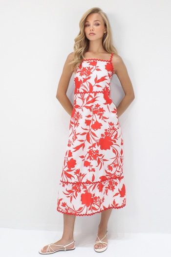 Trend Alaçatı Stili Women's Red Rope Strap Back Gipeli Woven Dress Alc-X14234