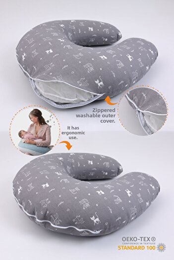 Umaybebek 60X60 cm Cotton Printed Breastfeeding Pillow - Cushion Filled Pillow