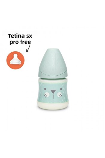 Suavinex Biberon 150 ml cu tetin? rotund? din silicon, debit lent, pisic? verde Hygge Suavinex