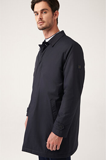 Avva Marineblauer, klassischer, gesteppter, wasserabweisender Trenchcoat mit Kragen für Herren A31y6000