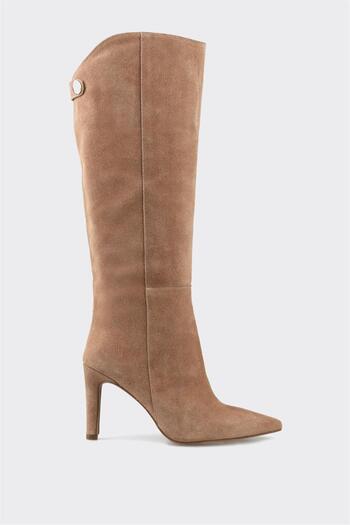Elle Shoes Ταν Δερμάτινες Γυναικείες Μπότες με τακούνι