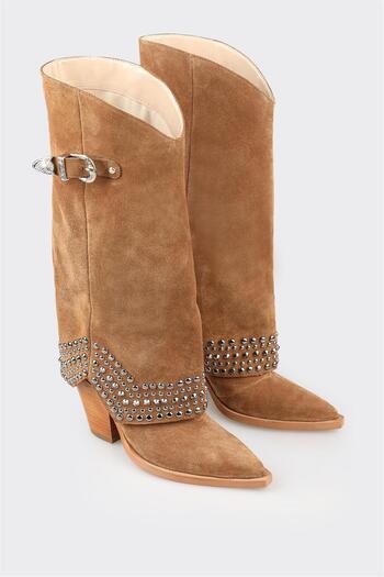 Elle Shoes Ταν Δερμάτινα Γυναικεία Μποτάκια