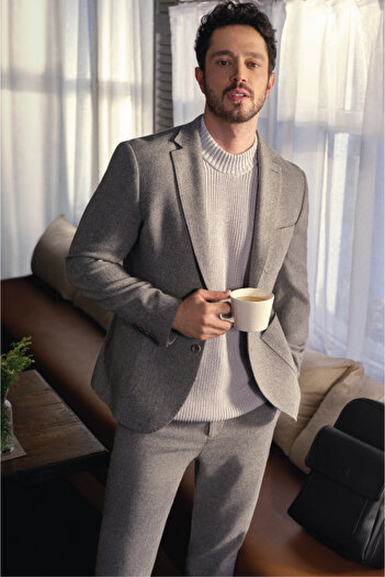 Avva Men's Gray Crew Neck Cotton Loose Knitwear Sweater A22Y5007