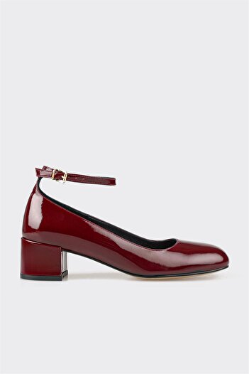 Elle Shoes Burgundy Leather Women's Heeled Shoes