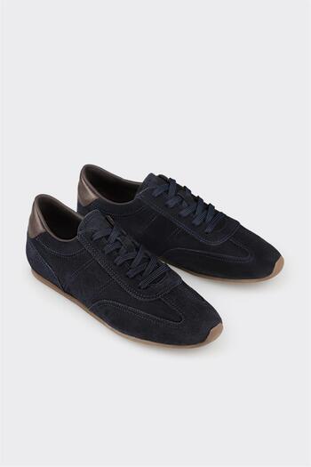 Elle Shoes Navy Blue Leather Women's Sneakers