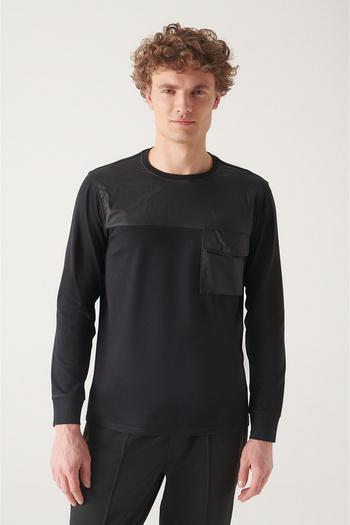 Avva Men's Black Crew Neck Raised 3 Thread Sweatshirt A22Y1221