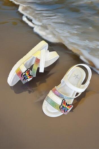 Oksit Girl's Hologram Patterned Momos Butterfly Figured Sandals