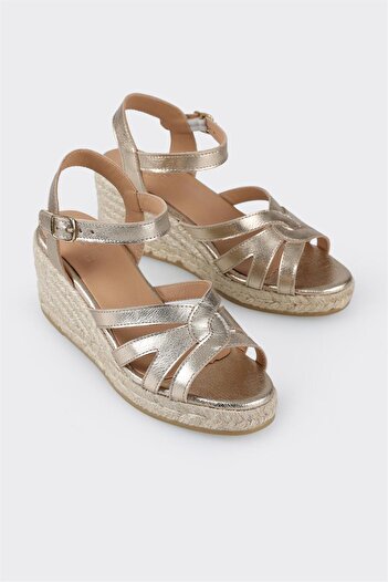 Elle Shoes Gold Leather Women's Espadrille